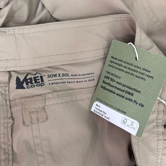 REI Trail Made Pants Mens 30 x 30 Hiking Trail Pant Outdoor Hike UPF 50 Tan NEW - Picture 3 of 11